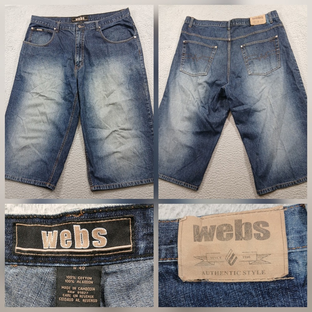 Webs Authentic Style Baggy Denim Shorts Mens 40 Blue Y2K Skater Jorts EUC